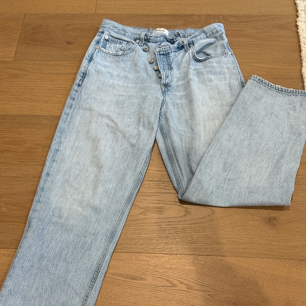 Agolde Criss Cross with Faded Blue Denim Jeans